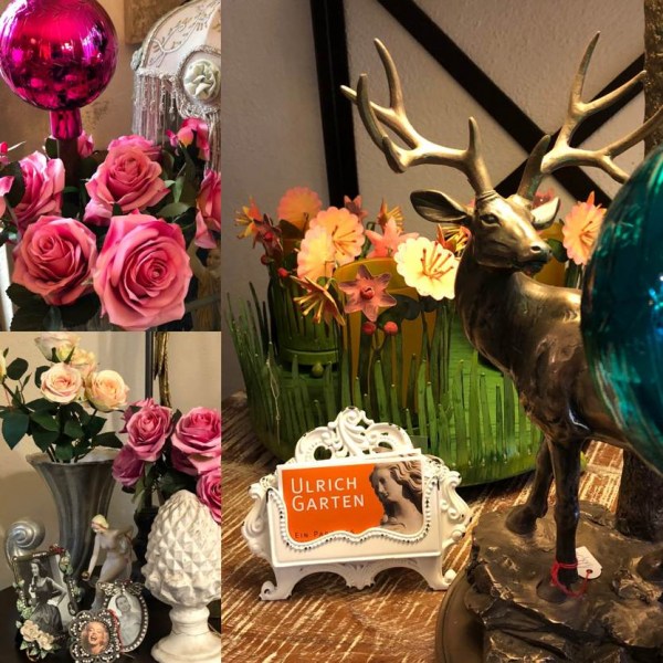 Querbeet Impressionen - Tischlampe Hirsch und Pinienzapfen